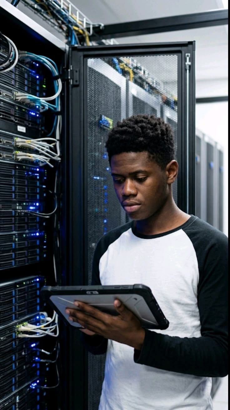 Un ingénieur ComKo Digital intervient sur une baie de serveurs.